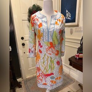 EUC Gretchen Scott Split Neck Under the Sea Dress Sz XS